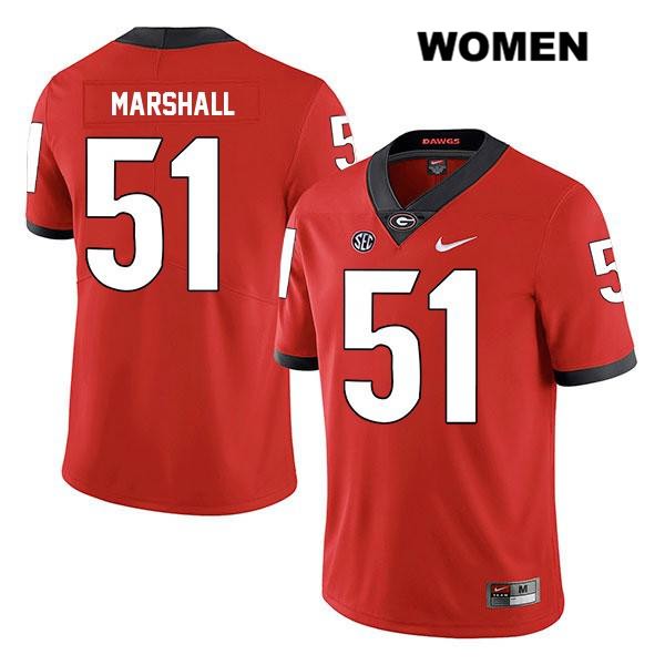 Georgia Bulldogs Women's David Marshall #51 NCAA Legend Authentic Red Nike Stitched College Football Jersey PQZ0556VY
